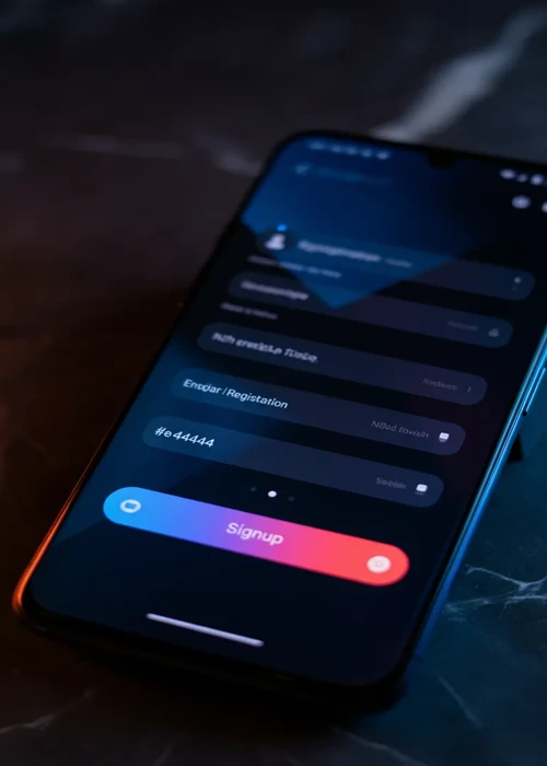 Formulario de registro moderno de Friday Roll Casino con campos para correo electrónico y contraseña, junto a opciones de inicio de sesión social y logo del casino.
